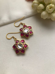 Kundan ruby flower hook earrings