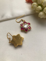 Kundan ruby flower hook earrings