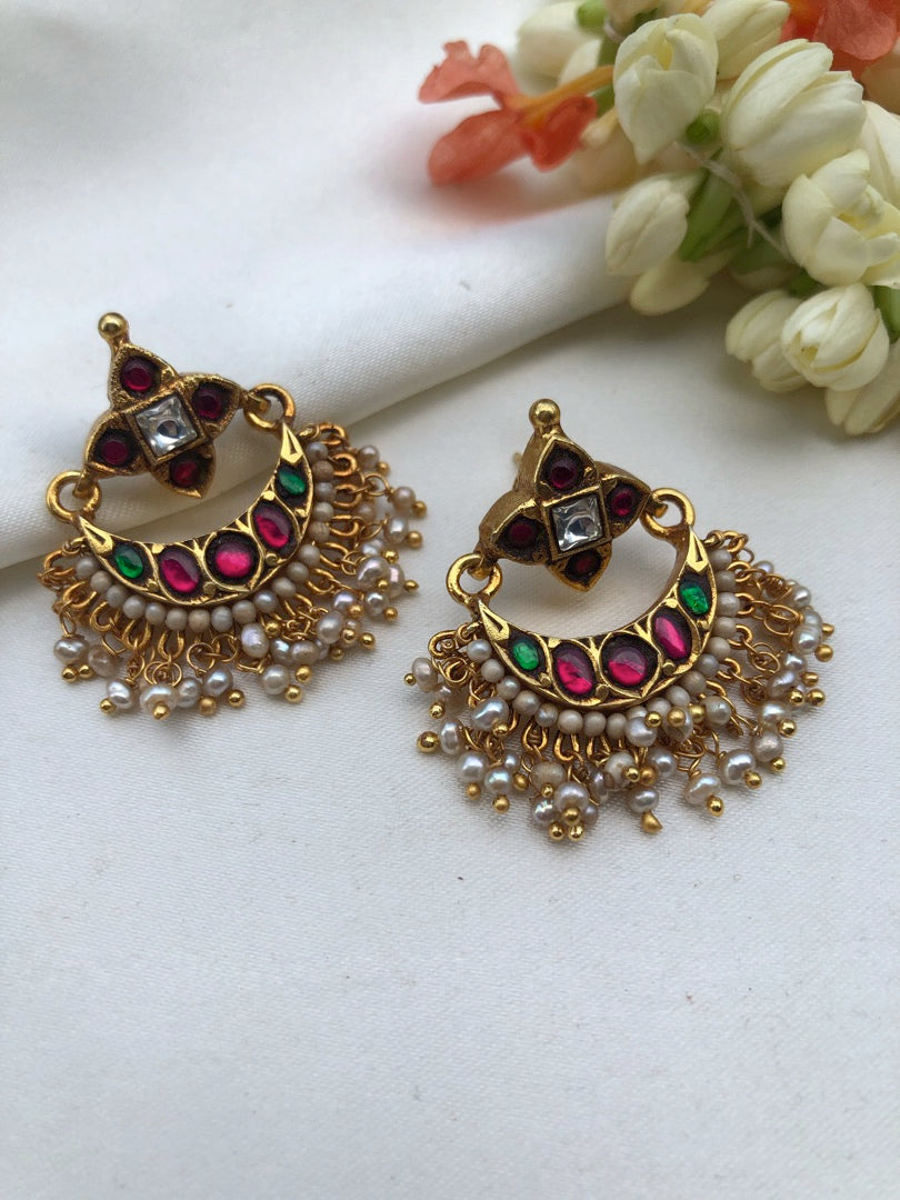 Chand earrings with ruby and green