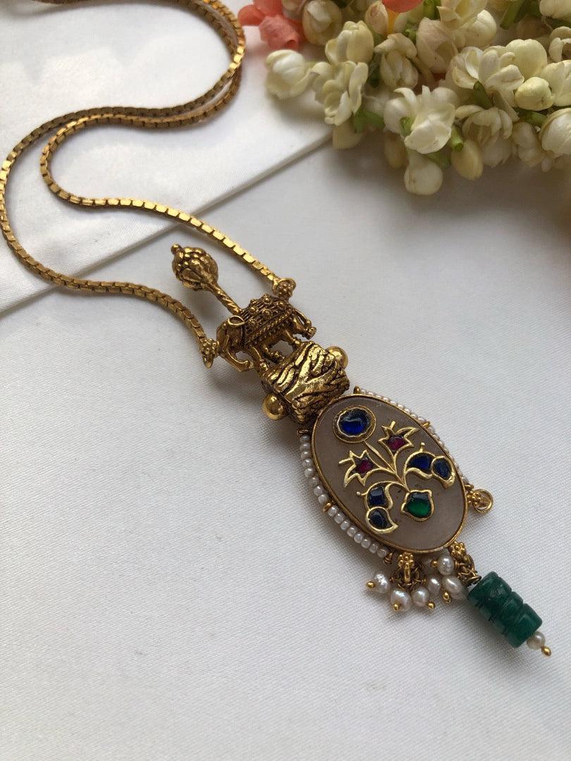 Elephant nakash pendant with gold polish chain-Silver Neckpiece-PL-House of Taamara