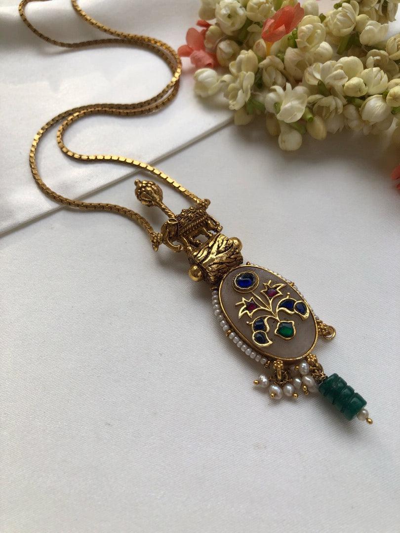Elephant nakash pendant with gold polish chain-Silver Neckpiece-PL-House of Taamara