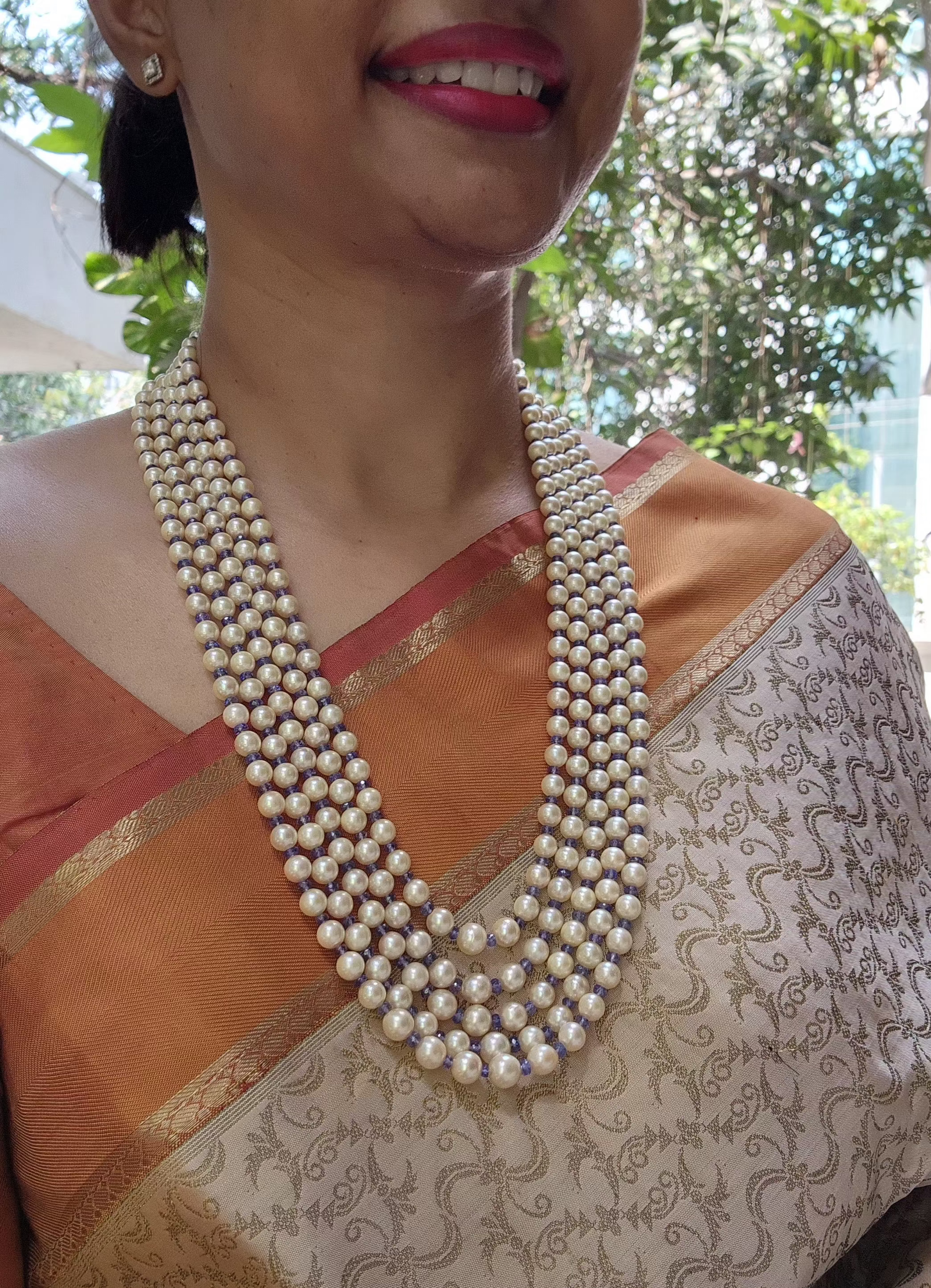 Five Line Akoya Pearls-Silver Neckpiece-House of Taamara-House of Taamara