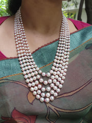 Five Line South Sea Pearls with Ruby-Silver Neckpiece-House of Taamara-House of Taamara