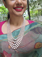 Five Line South Sea Pearls with Ruby-Silver Neckpiece-House of Taamara-House of Taamara