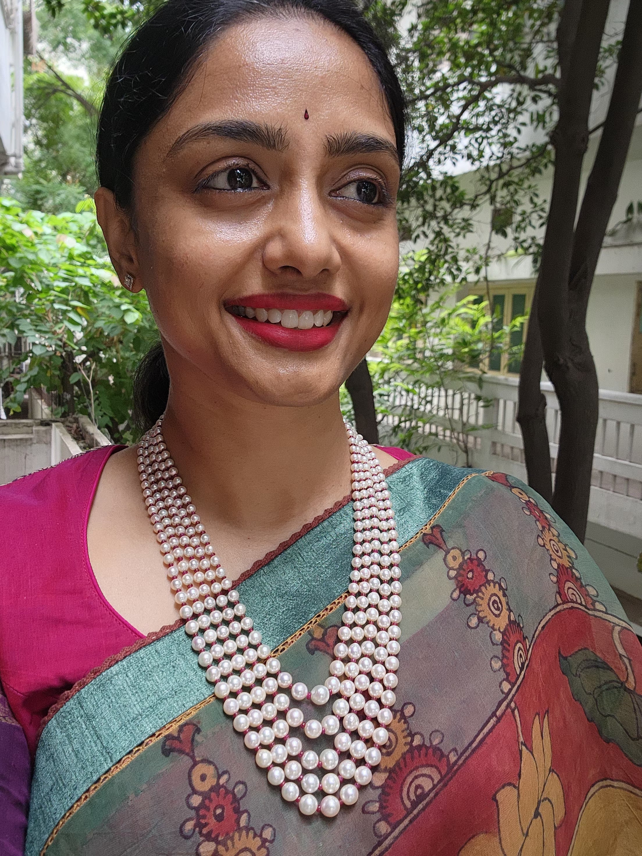 Five Line South Sea Pearls with Ruby-Silver Neckpiece-House of Taamara-House of Taamara