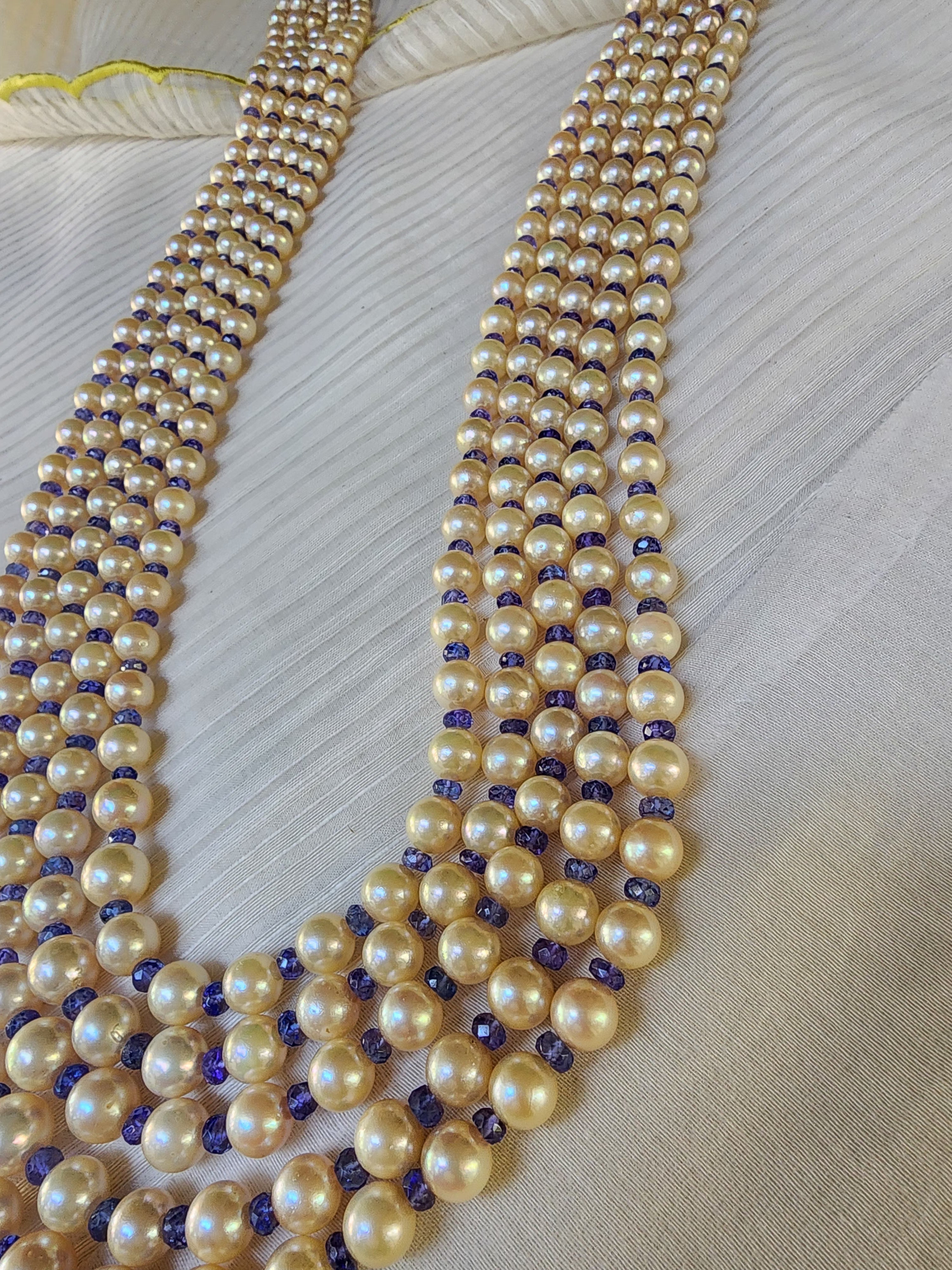 Five Line South Sea Pearls with Tanzanites-Silver Neckpiece-House of Taamara-House of Taamara