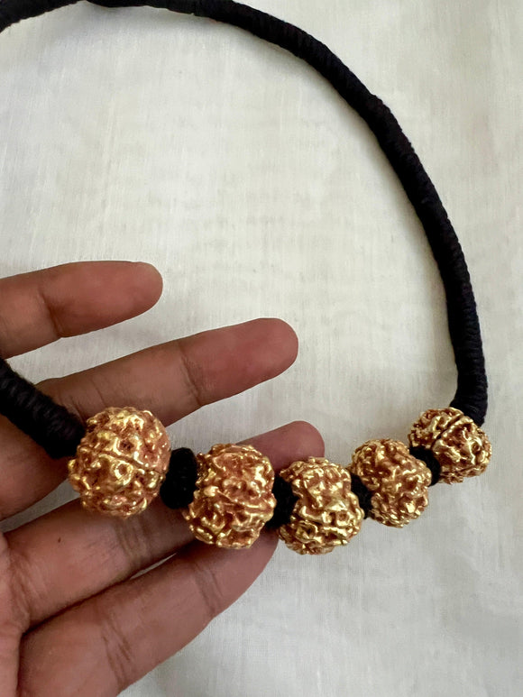 Five rudraksha beads in black threaded necklace-Silver Neckpiece-CI-House of Taamara