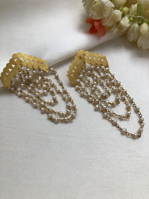 Flat earrings with pearls chains earrings-Earrings-PL-House of Taamara