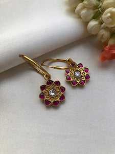 Flower kundan and ruby earrings-Earrings-PL-House of Taamara