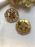 Flower square kundan earrings with pearls-Earrings-PL-House of Taamara