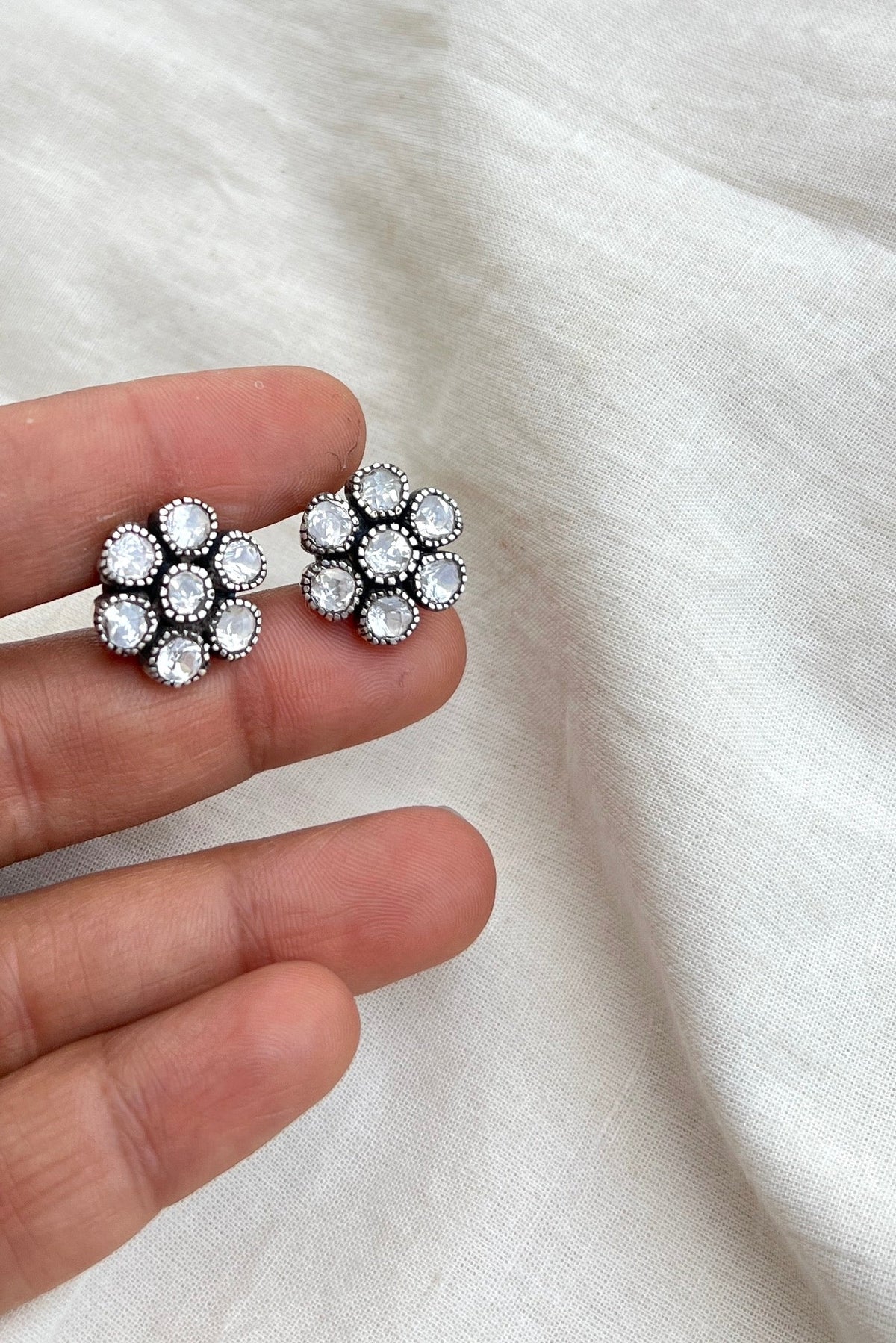 Flower stud: silver plated-Silver earrings-EZ-House of Taamara