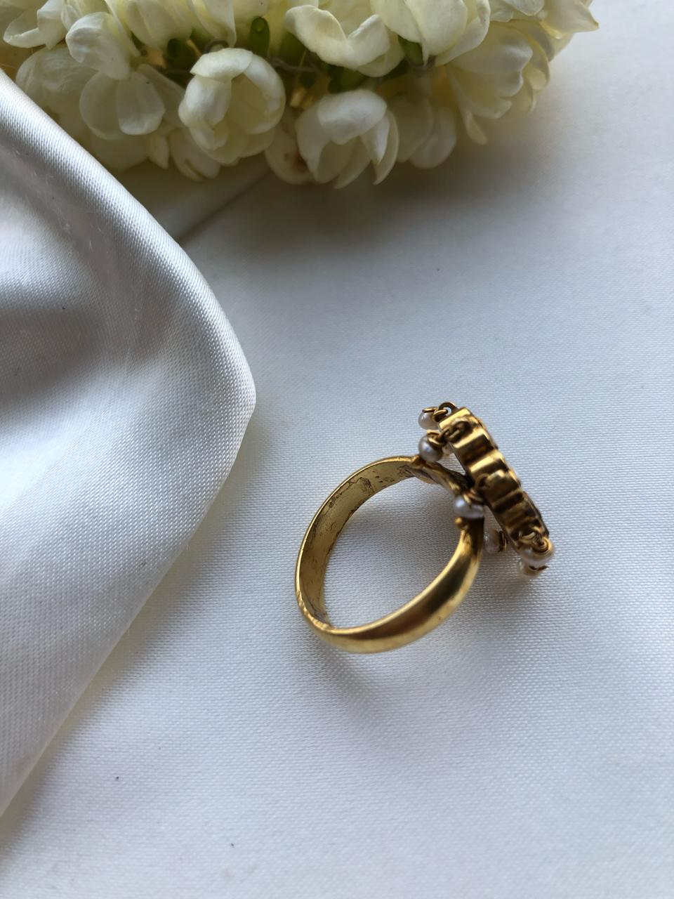 Flower white design with pearls bunch (adjustable ring)-Finger Ring-PL-House of Taamara