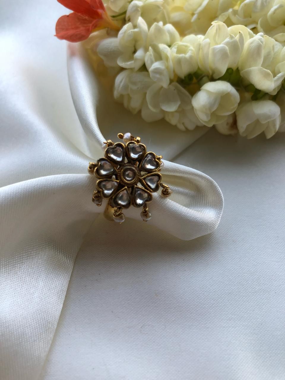 Flower white design with pearls bunch (adjustable ring)-Finger Ring-PL-House of Taamara