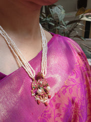 Gandaberunda kundan style pendant with pearls necklace-Silver Neckpiece-PL-House of Taamara
