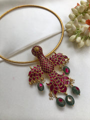 Gandaberunda, ruby & agate beads large pendant with hasli-Silver Neckpiece-PL-House of Taamara