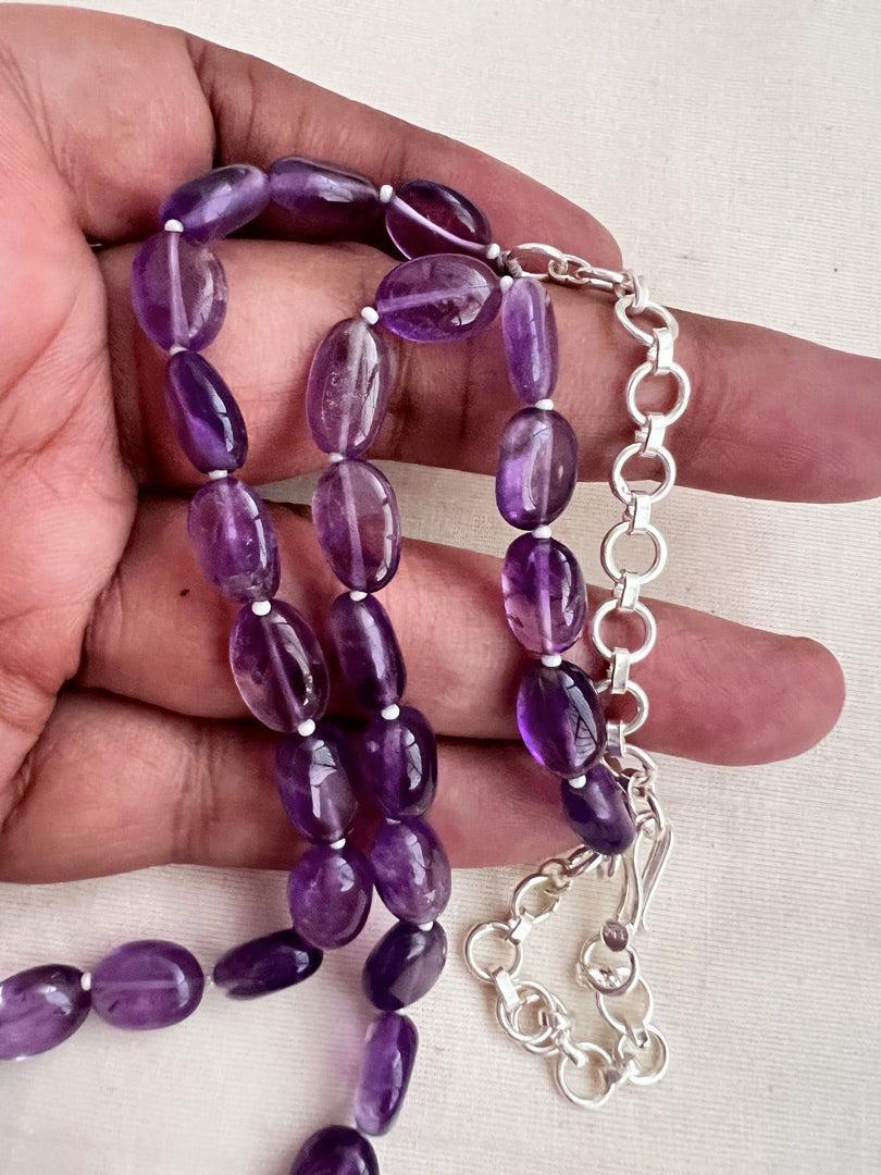 Ganesha, Lakshmi & Saraswati kemp pendant with amethyst beads chain-Silver Neckpiece-CI-House of Taamara