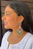 Garnet and colored crystals statement earrng-Silver earrings-EZ-House of Taamara