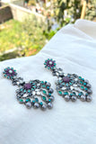 Garnet and colored crystals statement earrng-Silver earrings-EZ-House of Taamara