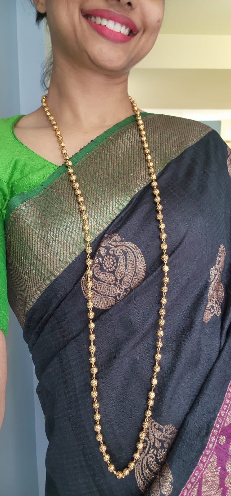 Gold Beads Single line 24" Necklace-Silver Neckpiece-CI-House of Taamara