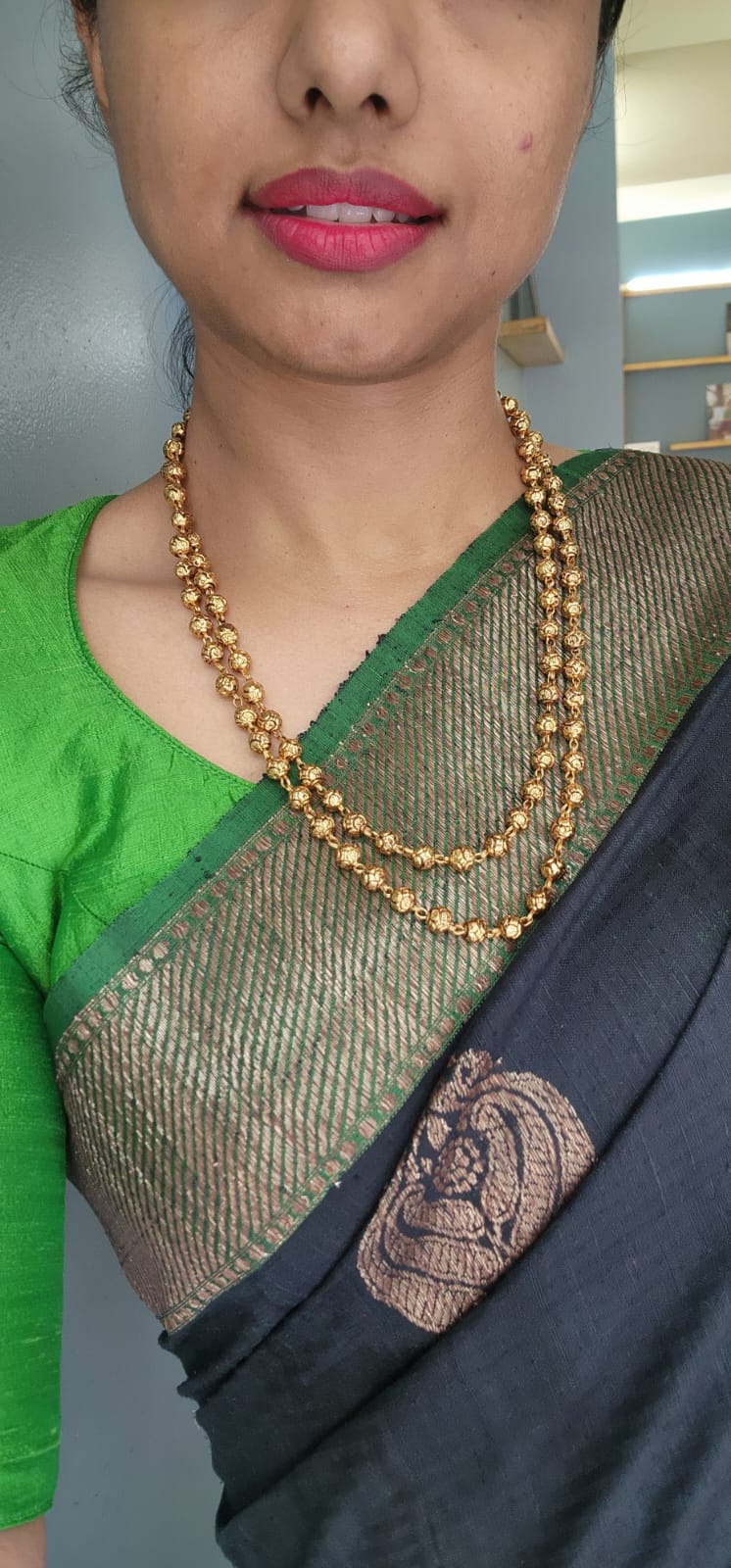 Gold Beads Single line 24" Necklace-Silver Neckpiece-CI-House of Taamara