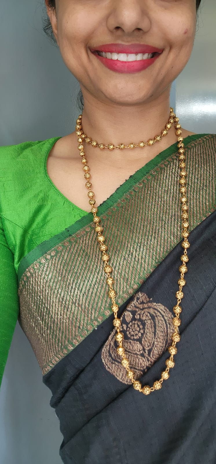 Gold Beads Single line 24" Necklace-Silver Neckpiece-CI-House of Taamara