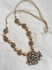 Gold Polish 2 Sided Necklace With Kundan, Ruby & Emerald Motifs-Silver Neckpiece-CI-House of Taamara