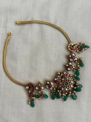 Gold Polish Kundan, Ruby & Emerald Peacock Choker With Pearls (MADE TO ORDER)-Silver Neckpiece-CI-House of Taamara