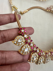 Gold Polish Kundan & Ruby Paisley Necklace (Made To Order)-Silver Neckpiece-CI-House of Taamara