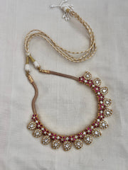 Gold Polish Kundan & Ruby Paisley Necklace-Silver Neckpiece-CI-House of Taamara