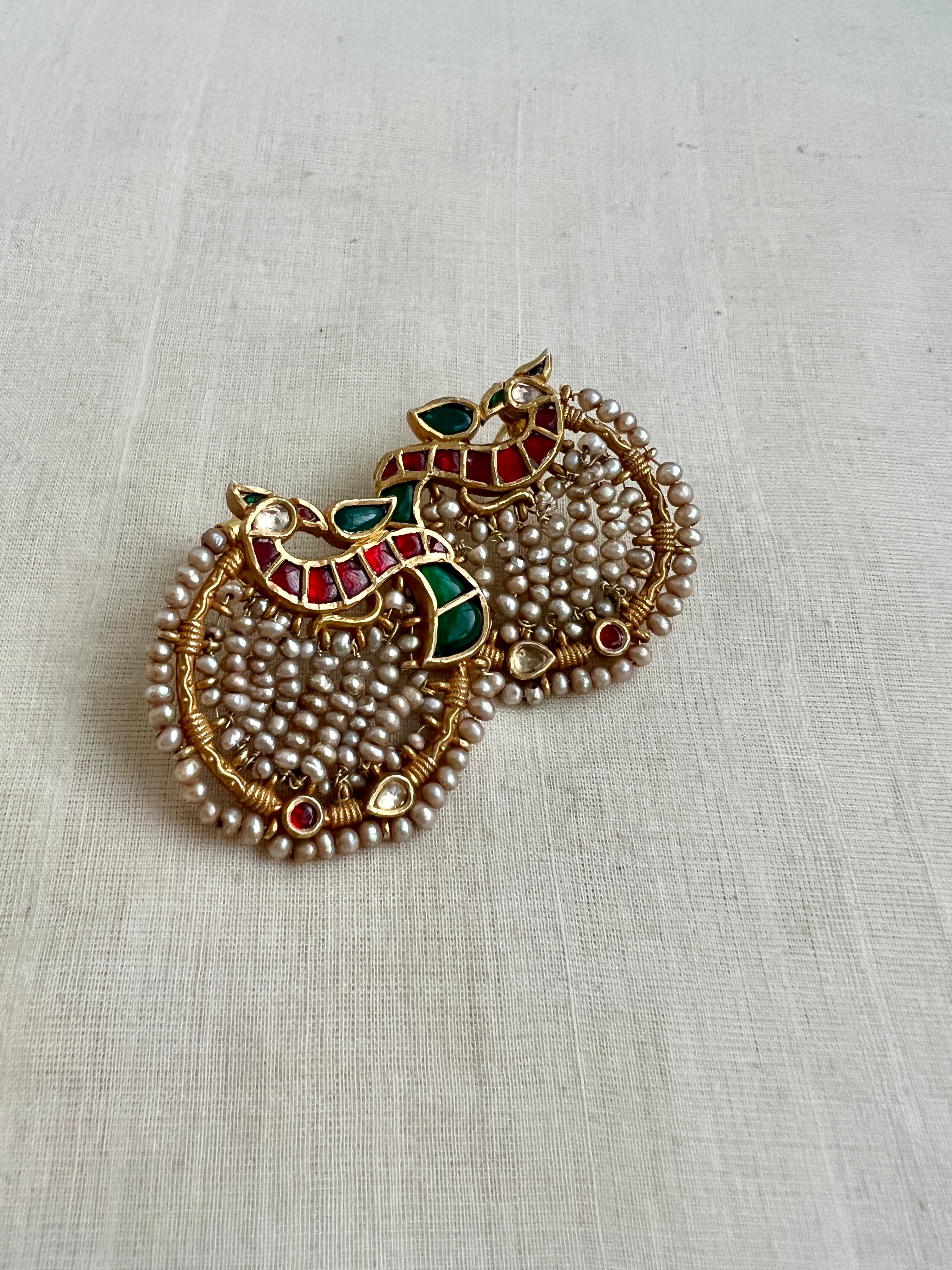 Gold Polish Peacock Studs With Pearls (MADE TO ORDER)-Earrings-CI-House of Taamara