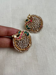 Gold Polish Peacock Studs With Pearls (MADE TO ORDER)-Earrings-CI-House of Taamara