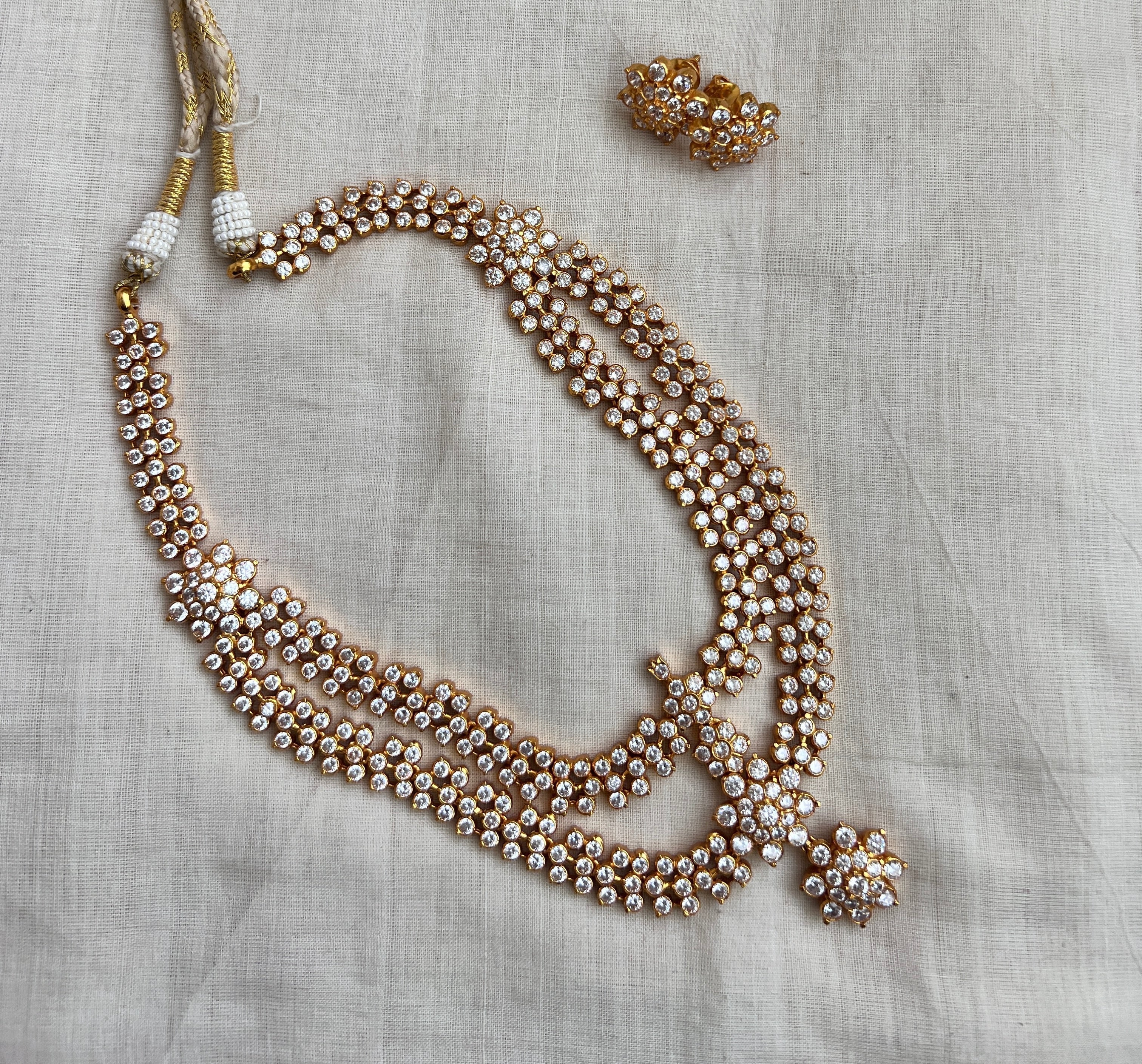 Gold Polish Two Step Zircon Necklace Set (MADE TO ORDER)-Silver Neckpiece-CI-House of Taamara