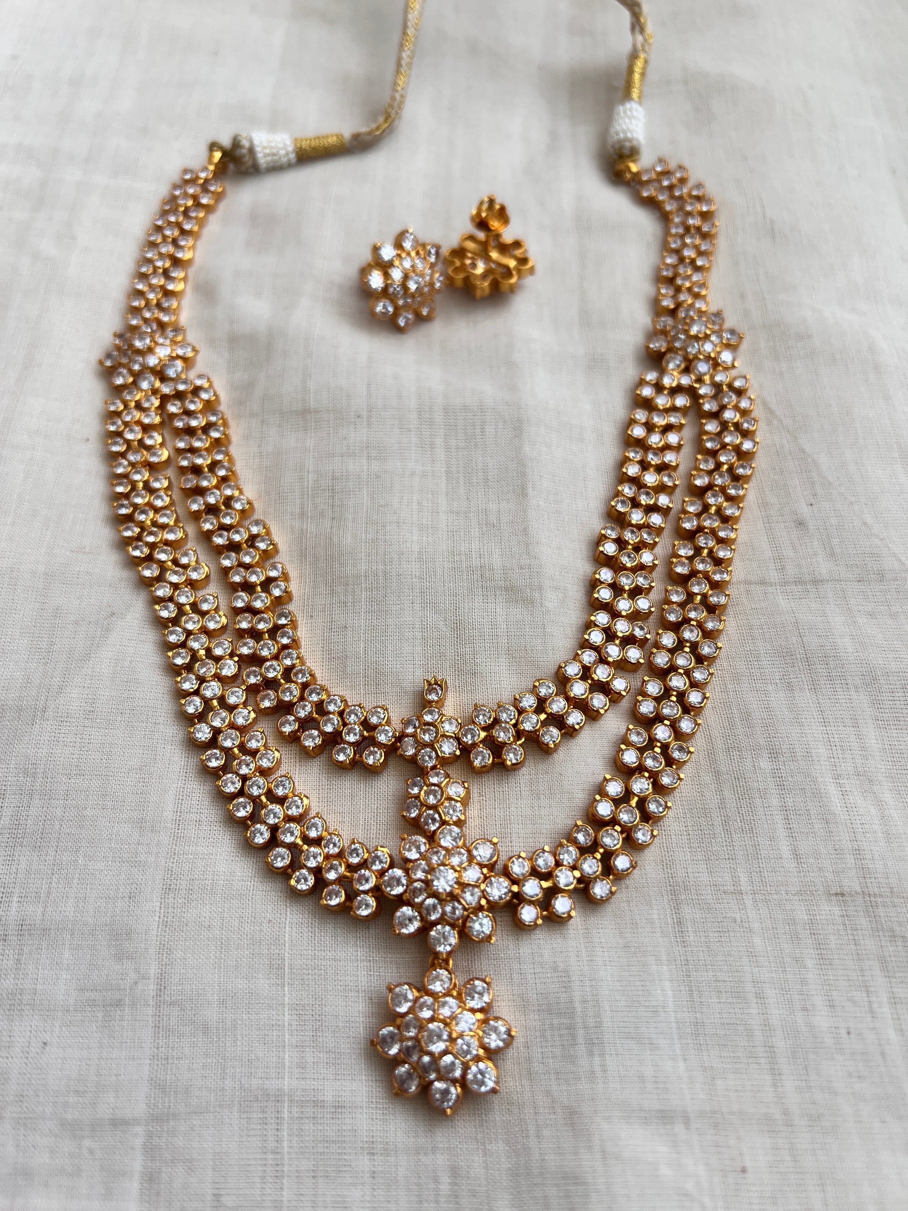 Gold Polish Two Step Zircon Necklace Set (MADE TO ORDER)-Silver Neckpiece-CI-House of Taamara