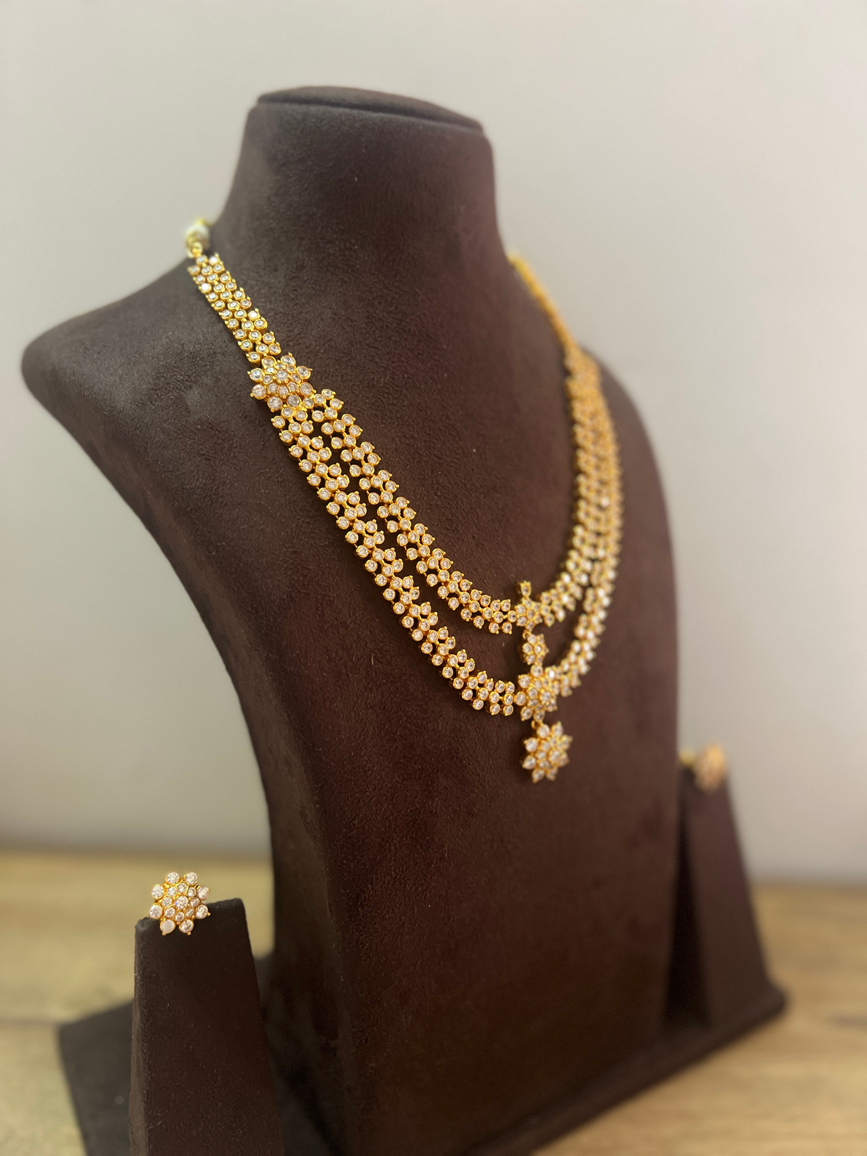 Gold Polish Two Step Zircon Necklace Set (MADE TO ORDER)-Silver Neckpiece-CI-House of Taamara