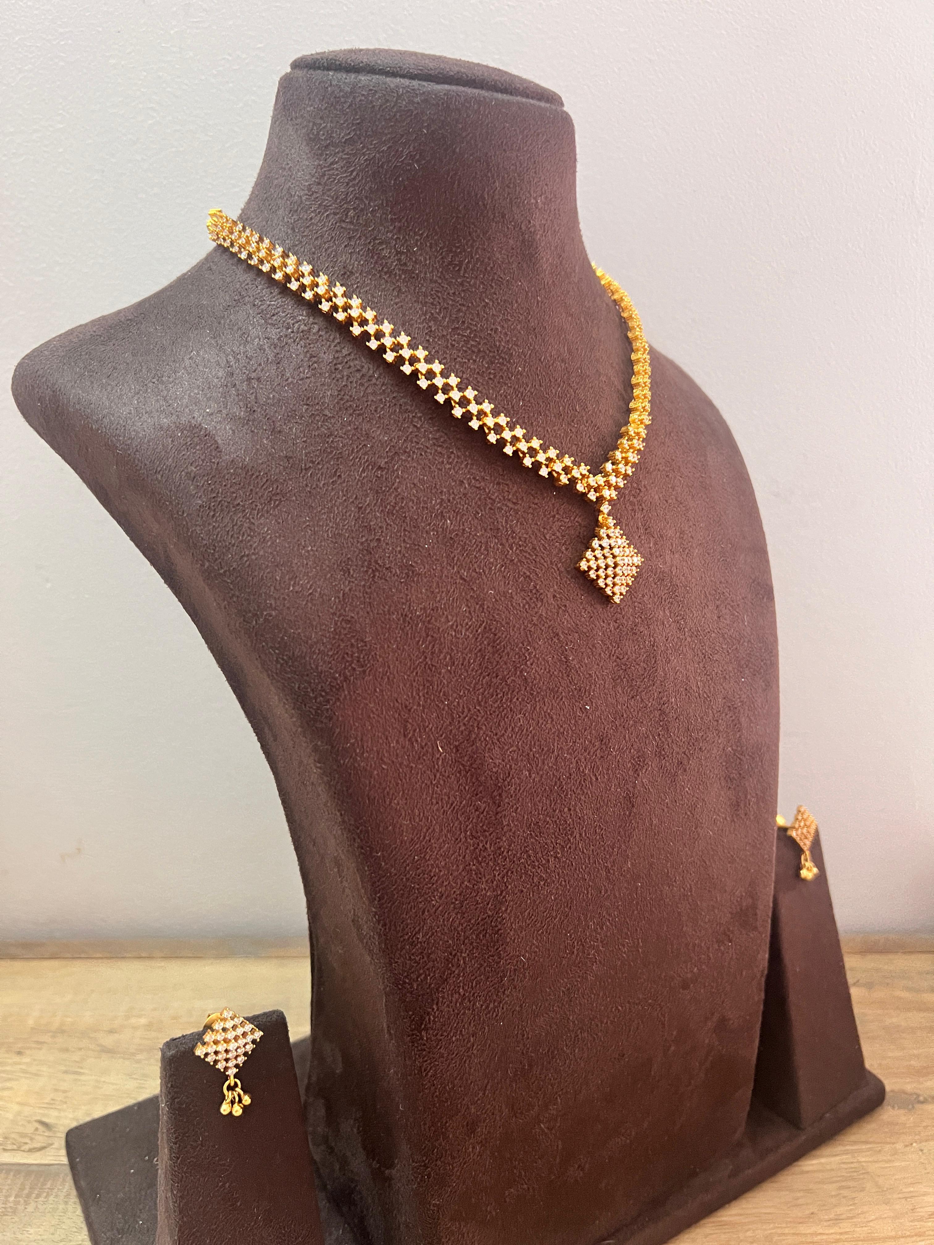 Gold Polish Zircon Necklace, SET-Silver Neckpiece-CI-House of Taamara