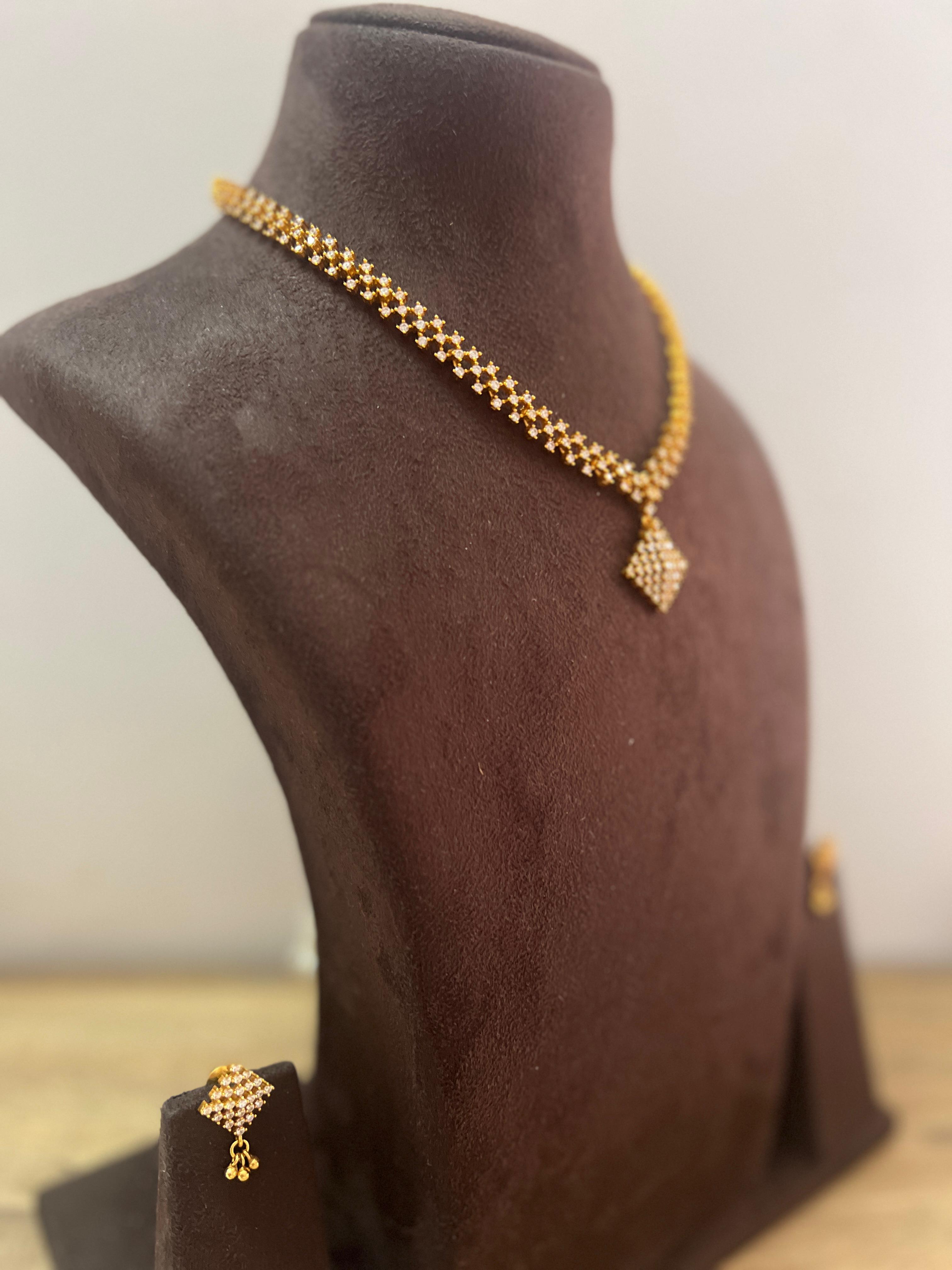 Gold Polish Zircon Necklace, SET-Silver Neckpiece-CI-House of Taamara