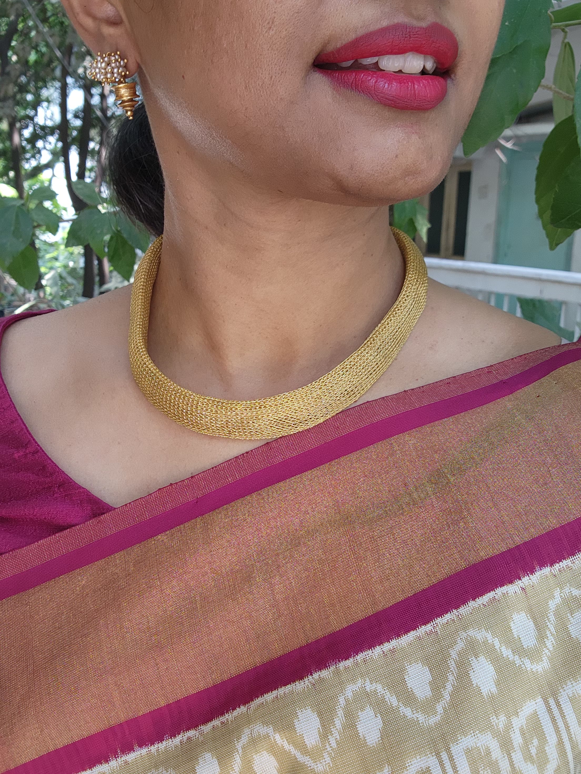 Gold mesh chain with vintage style pendant-Silver Neckpiece-pl-House of Taamara