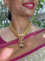 Gold mesh chain with vintage style pendant-Silver Neckpiece-pl-House of Taamara