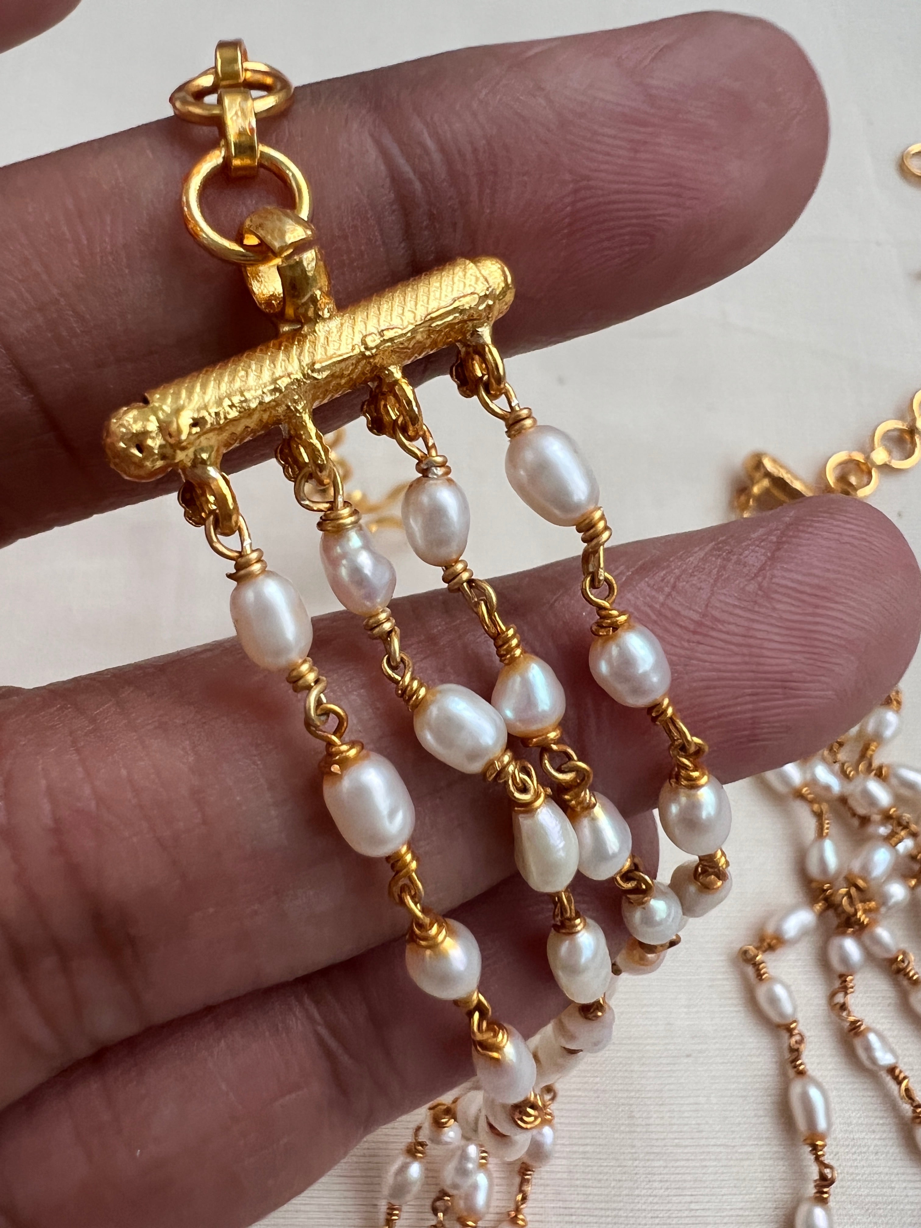 Gold polish 4 layer rice pearls chain-Silver Neckpiece-CI-House of Taamara