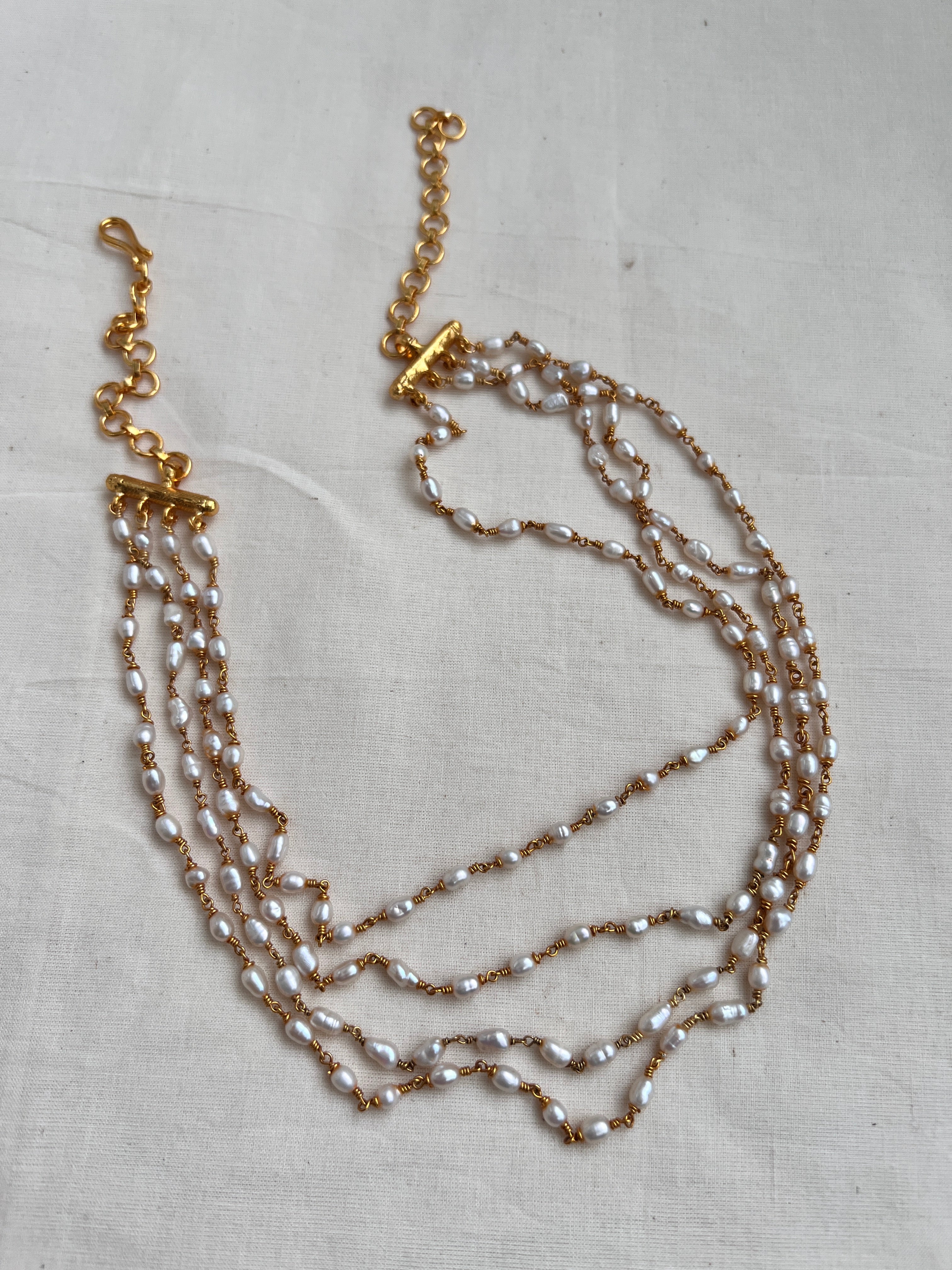 Gold polish 4 layer rice pearls chain-Silver Neckpiece-CI-House of Taamara