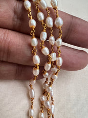 Gold polish 4 layer rice pearls chain-Silver Neckpiece-CI-House of Taamara