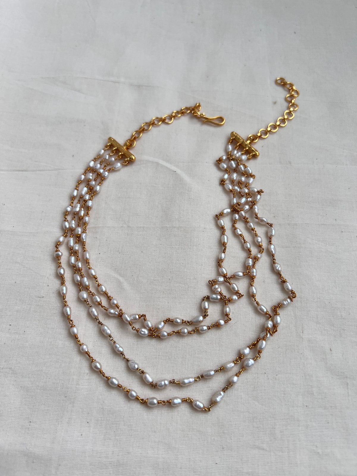 Gold polish 4 layer rice pearls chain-Silver Neckpiece-CI-House of Taamara