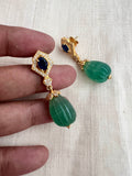 Gold polish CZ studs with jade bead hangings-Earrings-CI-House of Taamara