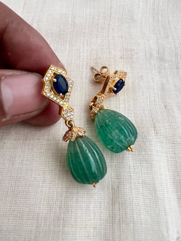 Gold polish CZ studs with jade bead hangings-Earrings-CI-House of Taamara