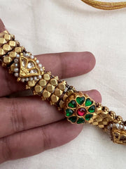 Gold polish Choker with kundan, ruby and emerald motifs-Silver Neckpiece-CI-House of Taamara