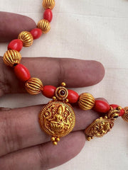 Gold polish Goddess Lakshmi with coral beads necklace-Silver Neckpiece-CI-House of Taamara