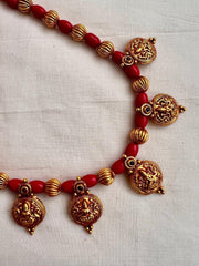 Gold polish Goddess Lakshmi with coral beads necklace-Silver Neckpiece-CI-House of Taamara