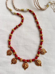 Gold polish Goddess Lakshmi with coral beads necklace-Silver Neckpiece-CI-House of Taamara