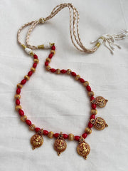 Gold polish Goddess Lakshmi with coral beads necklace-Silver Neckpiece-CI-House of Taamara