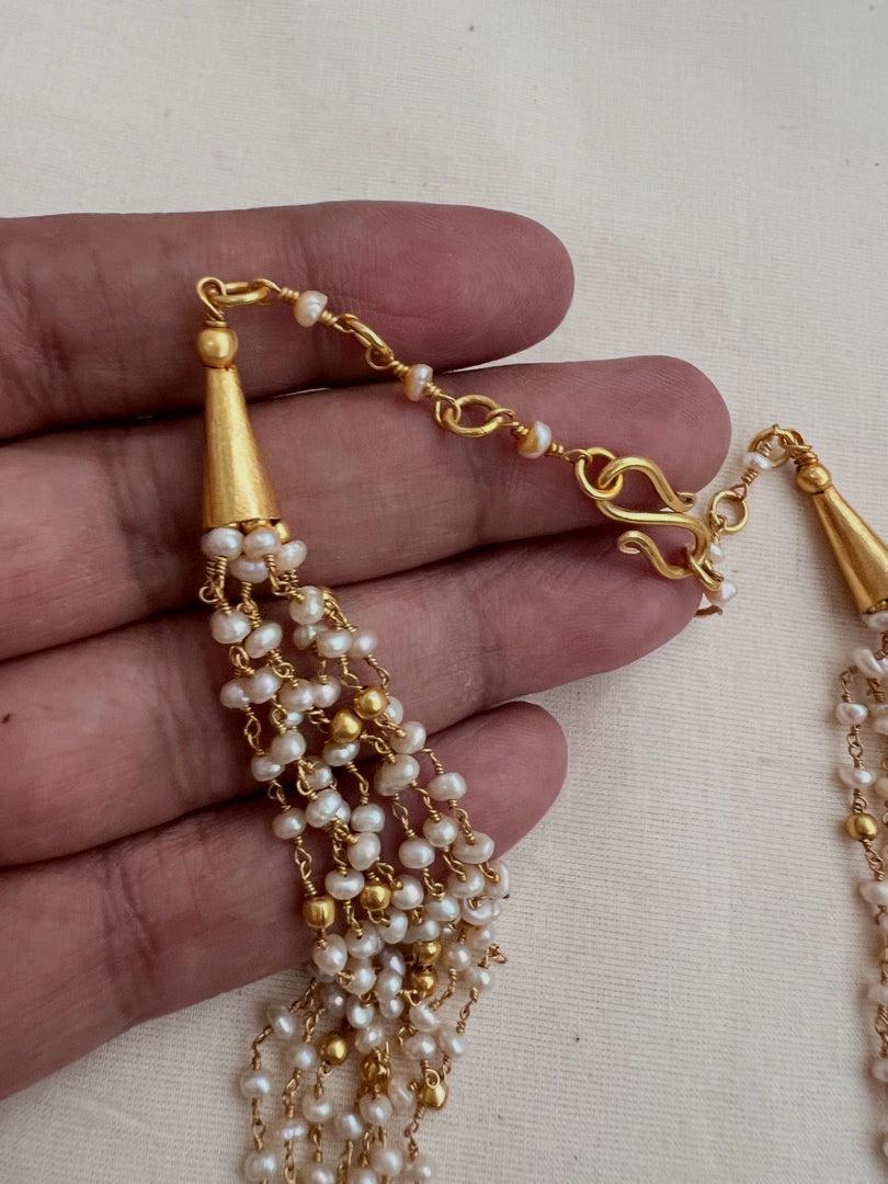 Gold polish Multi layer pearl bunch chain-Silver Neckpiece-CI-House of Taamara